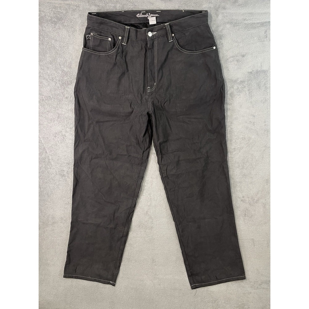 Vintage Clench Jeans Mens 36x32 Black Denim Relaxed Wide Baggy Grunge‎ Y2K JNCO